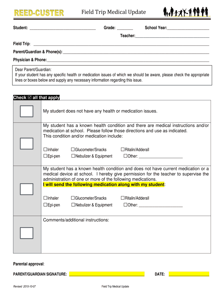 Fillable Online Field Trip Medical Update Fax Email Print