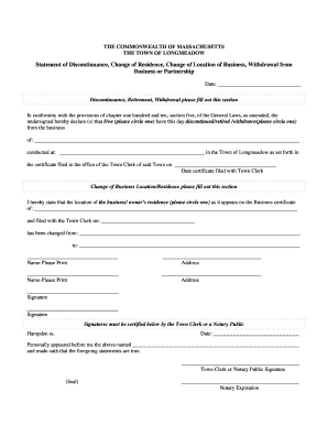 Massachusetts Business Discontinuance or Change Form