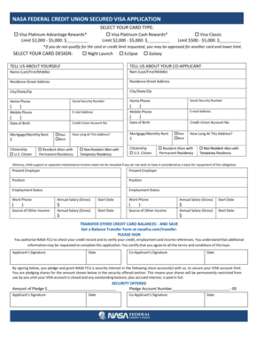 NASA Federal Credit Union Secured Visa Application