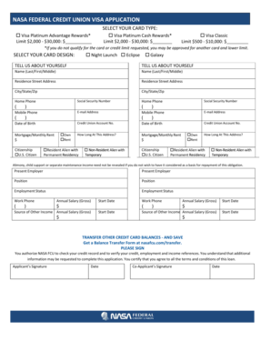 NASA Federal Credit Union Visa Application