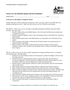 Federalist Extended Republic Activity Worksheet