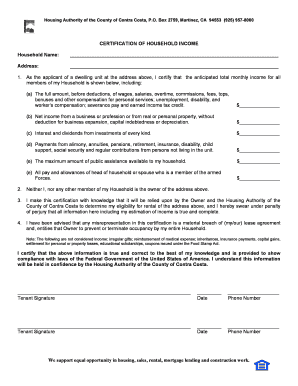 Certification of Household Income