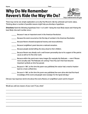 Paul Revere's Ride Ranking Form