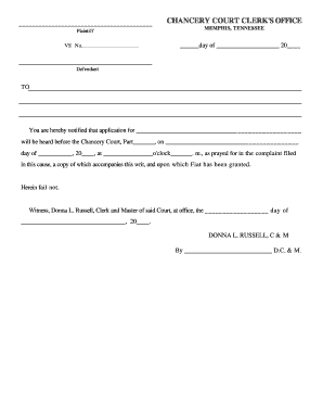 Tennessee Chancery Court Notice of Application