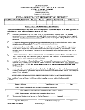 Florida Initial Registration Fee Exemption Affidavit