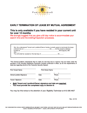 Early Termination of Lease by Mutual Agreement