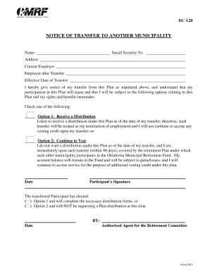 Notice of Transfer to Another Municipality