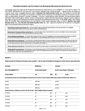 Background Investigation Authorization Form