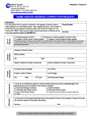 Pierce County Property Taxpayer Correction Request