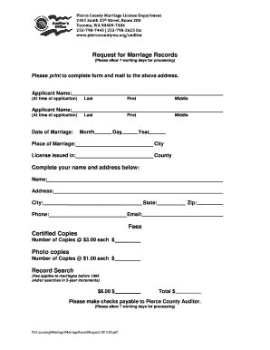 Pierce County Marriage License Request Form