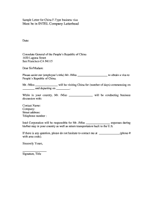 China F-Type Business Visa Letter