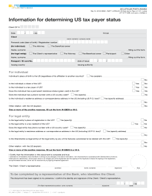US Tax Payer Status Determination Form