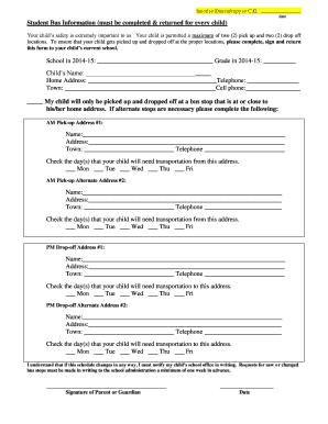 Student Bus Information Form