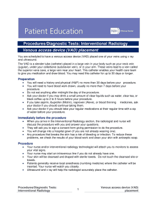Venous Access Device VAD Placement ProceduresDiagnostic Tests - clinicalcenter nih