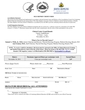 Self-Report Credit Form for Clinical Center Grand Rounds