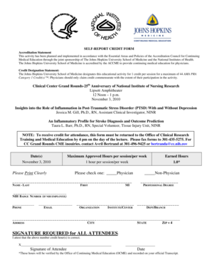 Self-Report Credit Form for Clinical Center Grand Rounds