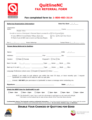 QuitlineNC Fax Referral Form