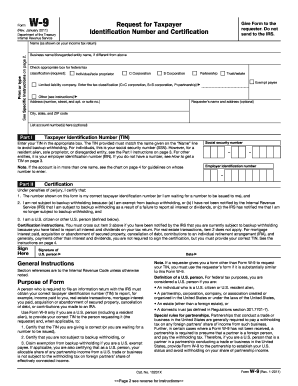 IRS Form W-9 Request for Taxpayer Identification Number and Certification