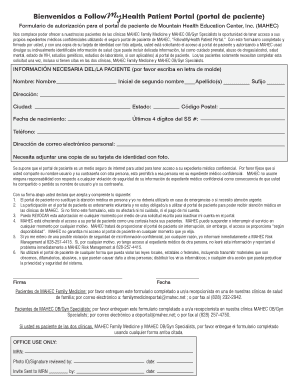 Formulario de autorización para el portal de paciente