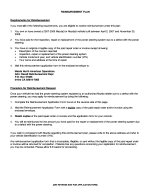 Mazda Power Steering Reimbursement Form