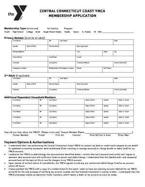 Central Connecticut Coast YMCA Membership Application