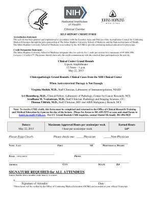 Self-Report Credit Form for Clinical Center Grand Rounds