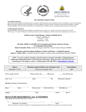 Self-Report Credit Form for Clinical Center Grand Rounds