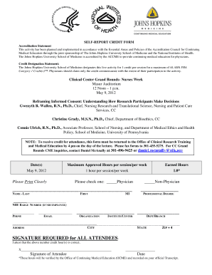Self-Report Credit Form for Clinical Center Grand Rounds