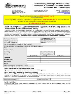 Youth Travelling Alone Legal Information Form