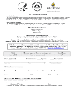 Self-Report Credit Form for Clinical Center Grand Rounds