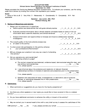 Clinical Center Grand Rounds Evaluation Form