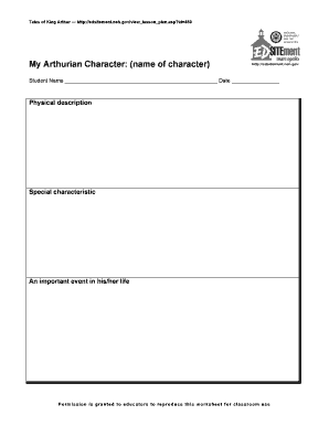 King Arthur Character Worksheet