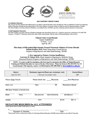 Self-Report Credit Form for Clinical Center Grand Rounds