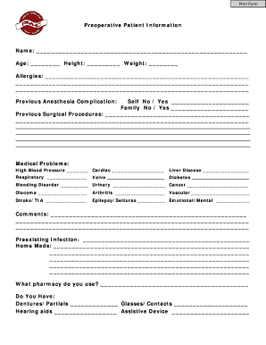 Preoperative Patient Information Form