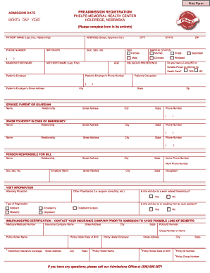 Preadmission Registration Form