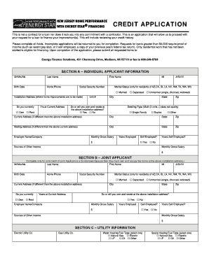 New Jersey Home Performance Energy Star Financing Credit Application