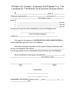 Affidavit of Consent for Child Travel to Philippines