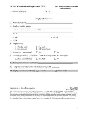 SCSEP Unsubsidized Employment Form