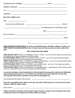 Iowa Theft Law Notice for Bad Check