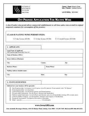 Iowa Class B Native Wine Permit Application