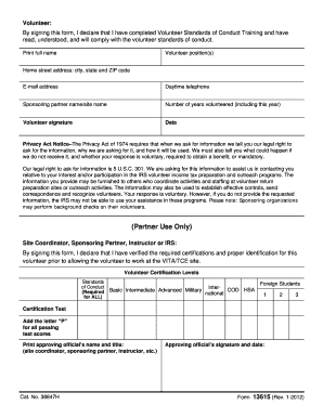 IRS Form 13615 Volunteer Standards of Conduct Agreement