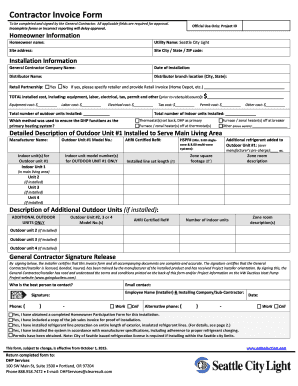 Contractor Invoice Form for Ductless Heat Pump Installation