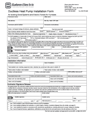 Ductless Heat Pump Installation Form