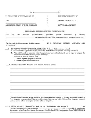 Texas Temporary Divorce Orders