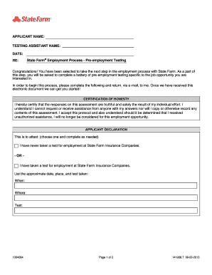 State Farm Pre-Employment Testing Form