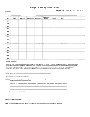 Orange County Pay Period Affidavit