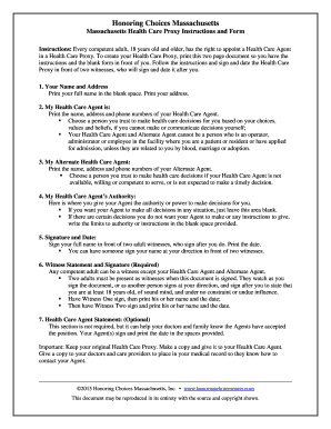 Massachusetts Health Care Proxy Form