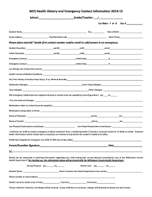 WCS Student Health and Emergency Contact Form