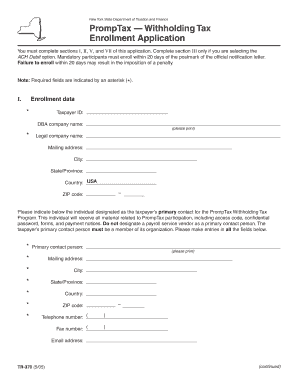 New York PrompTax Withholding Tax Enrollment Application