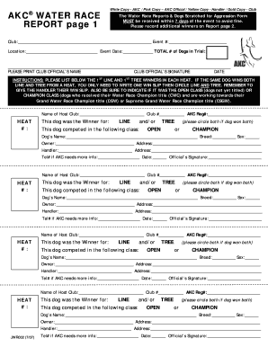 AKC Water Race Reports & Dogs Scratched for Aggression Form